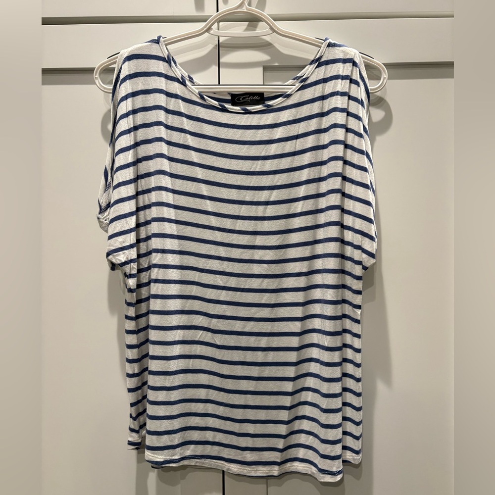 Colette Blue and White Striped Cold Shoulder Top